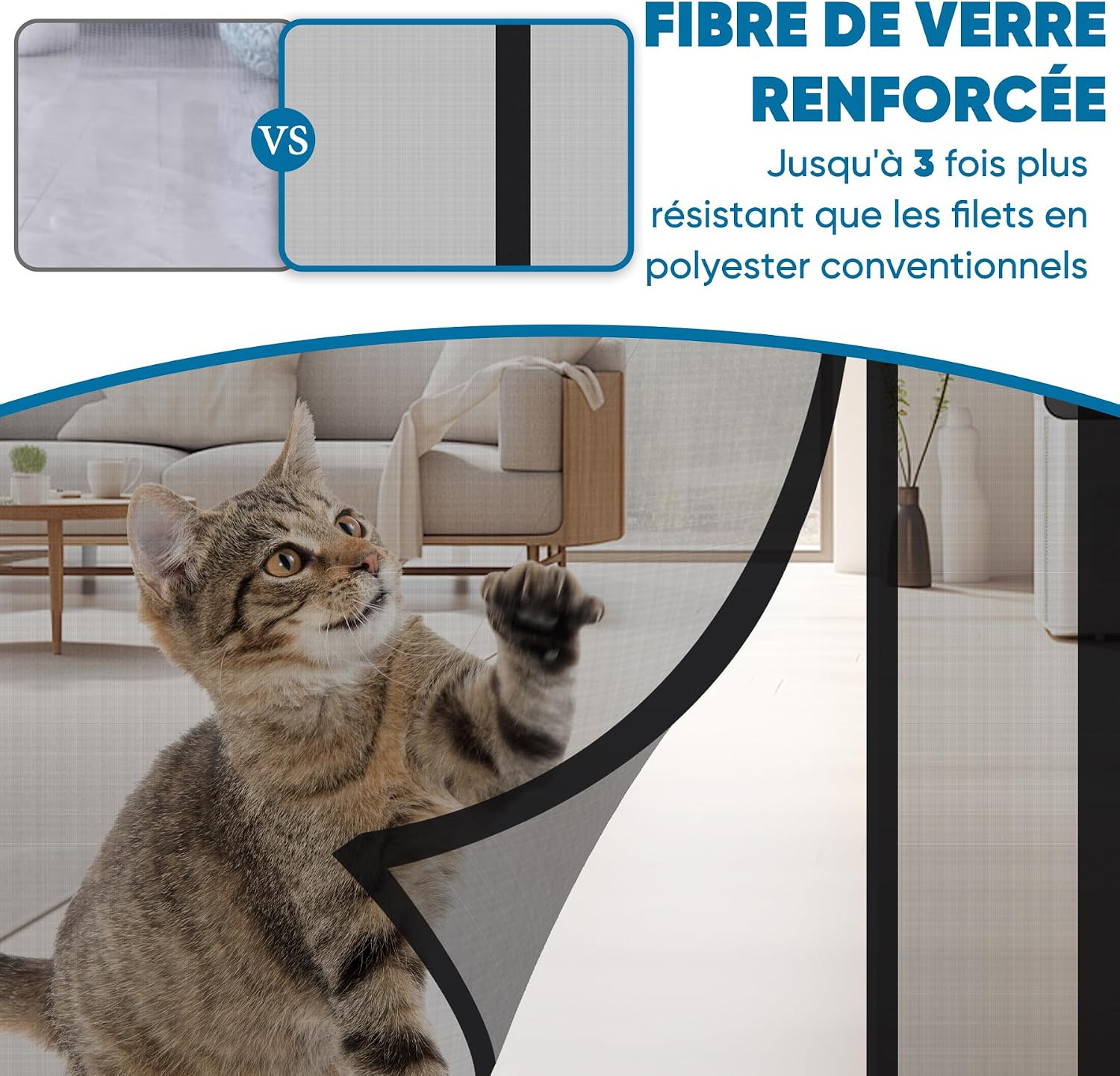 Detalle de Sekey Moustiquaire Porte Résistant à Griffes de Chat – Ouverture Latérale Magnétique, Fibre de Verre, 160x240 cm