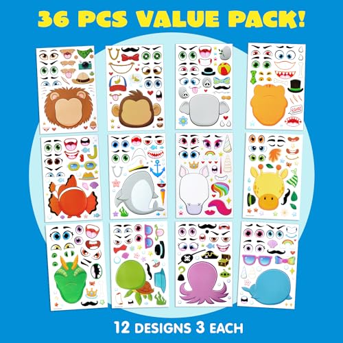Detalle de JOYIN 36 hojas de pegatinas para crear caras de animales, mezcla y combina