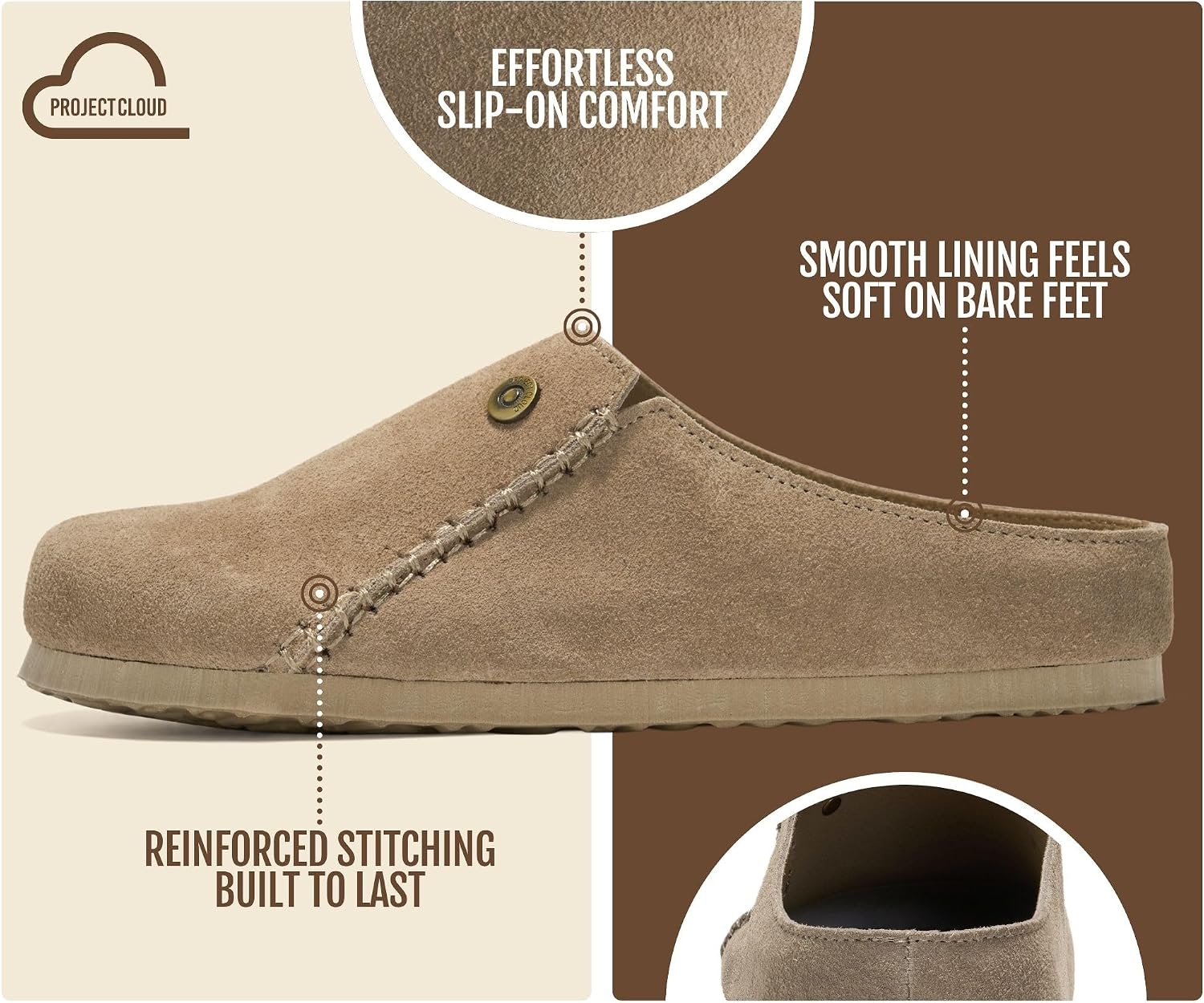 Detalle de Project Cloud Women's Genuine Suede Slip-On Clogs with Memory Foam Insole