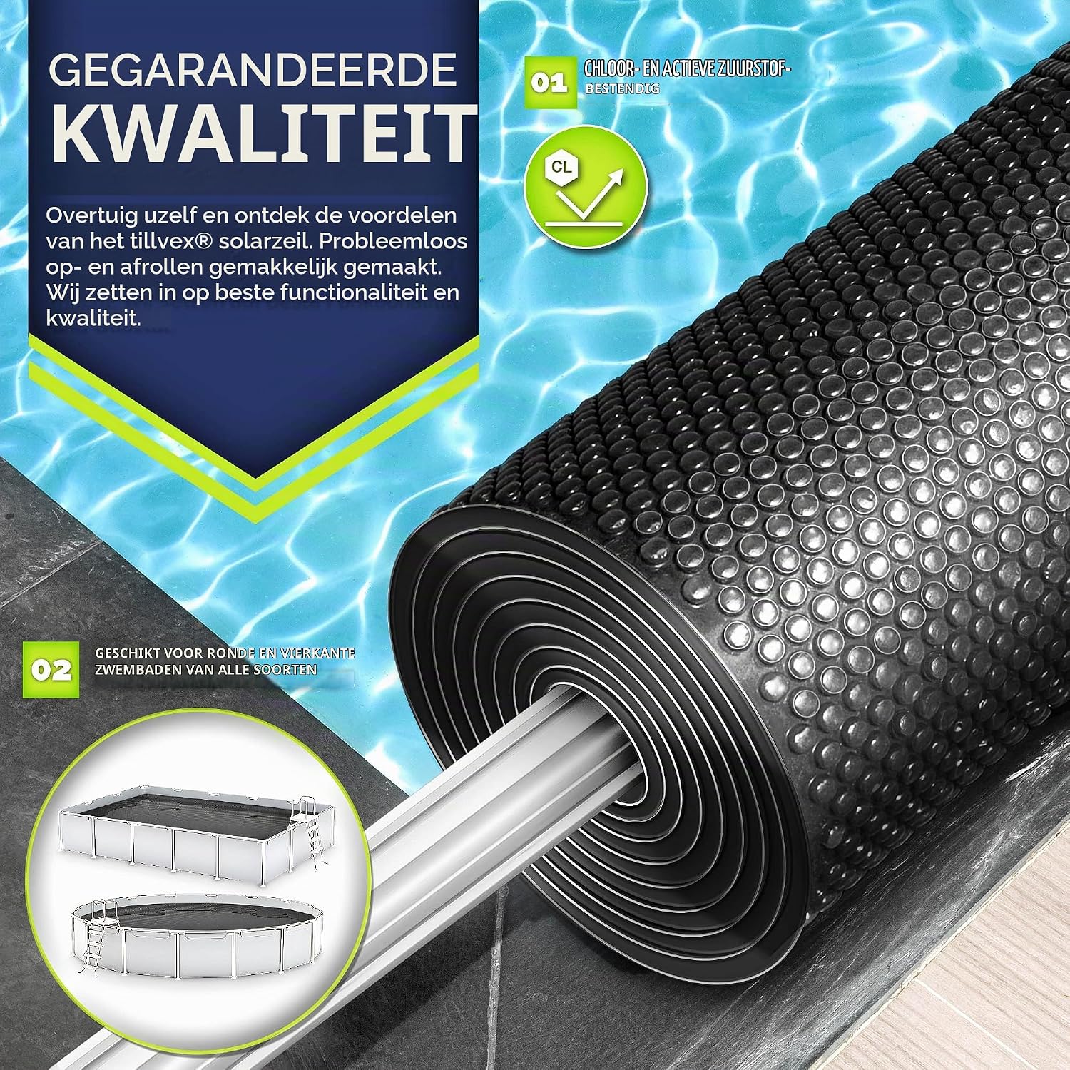 Detalle de tillvex TVPF zonnedek voor zwembad, rond 366 cm, PE-folie van 120 µm