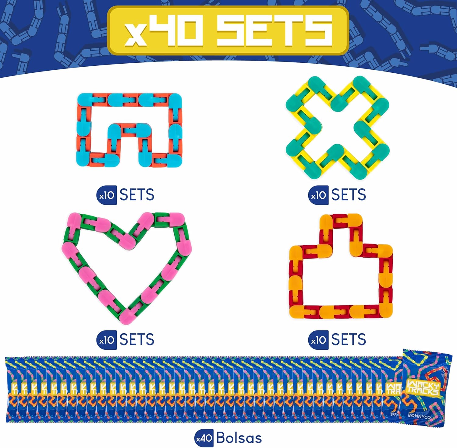Detalle de BONNYCO Wacky Tracks Pack 40: juguetes sensoriales antiestrés de bolsillo para niños de 3 a 12 años