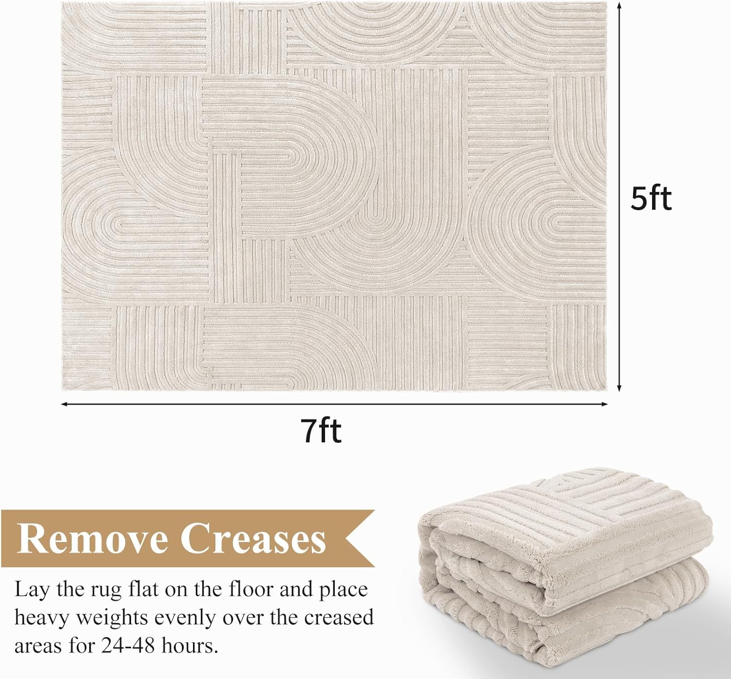Detalle 2 de Pauwer 5x7 Washable Area Rug — Soft Vintage Boho, Non-Slip, High-Low Pile for Busy Homes