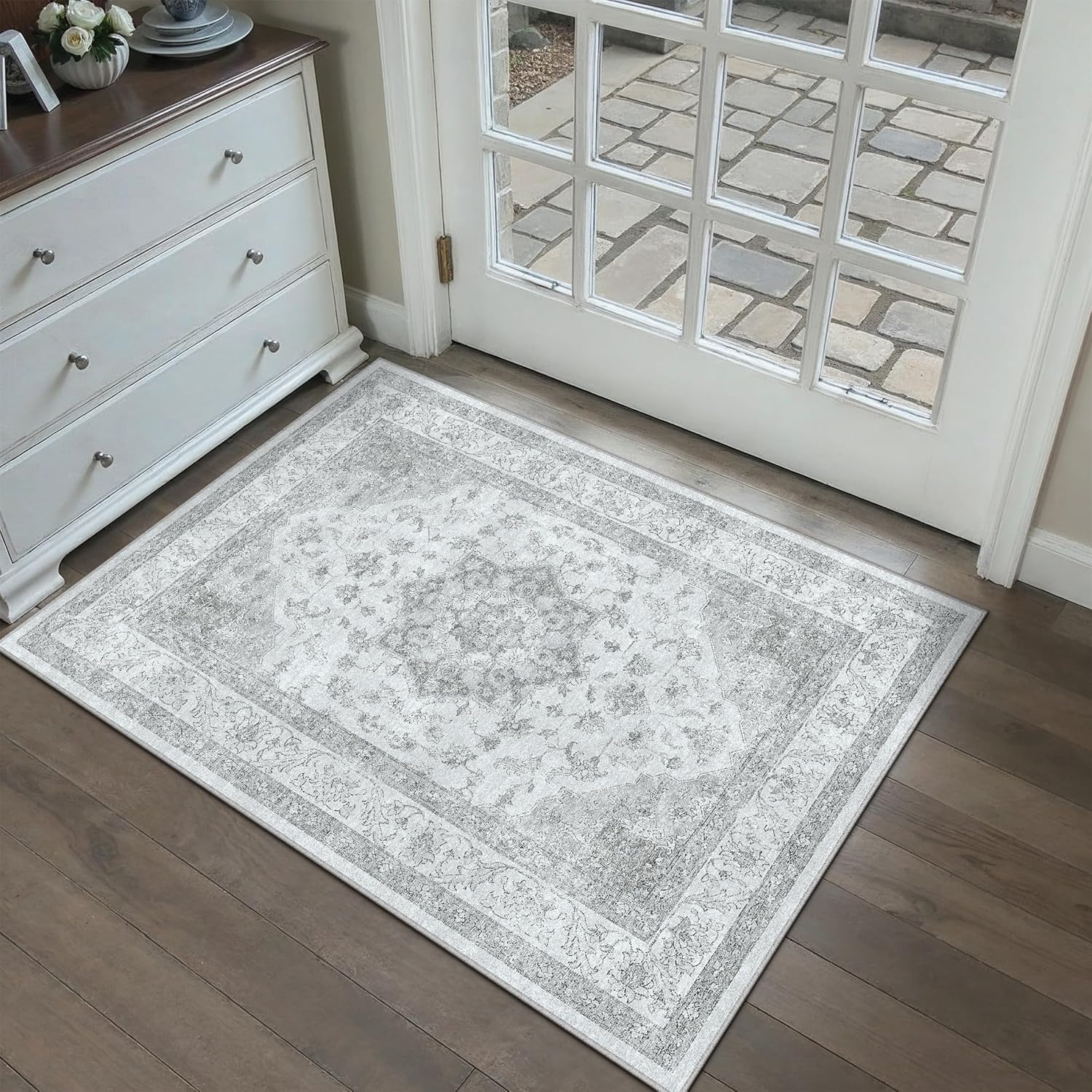 Thumbnail 2 de PureCozy Vintage Graue Fußmatte / Teppich 60x90 cm – waschbarer Kurzflor mit rutschfester TPR-Unterlage