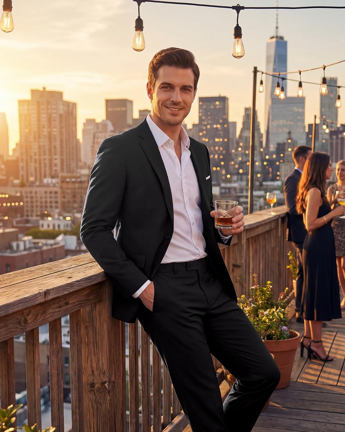 Thumbnail 6 de WULFUL 2-Piece Slim-Fit Men’s Suit Set with One-Button Blazer Jacket and Tuxedo-Style Pants