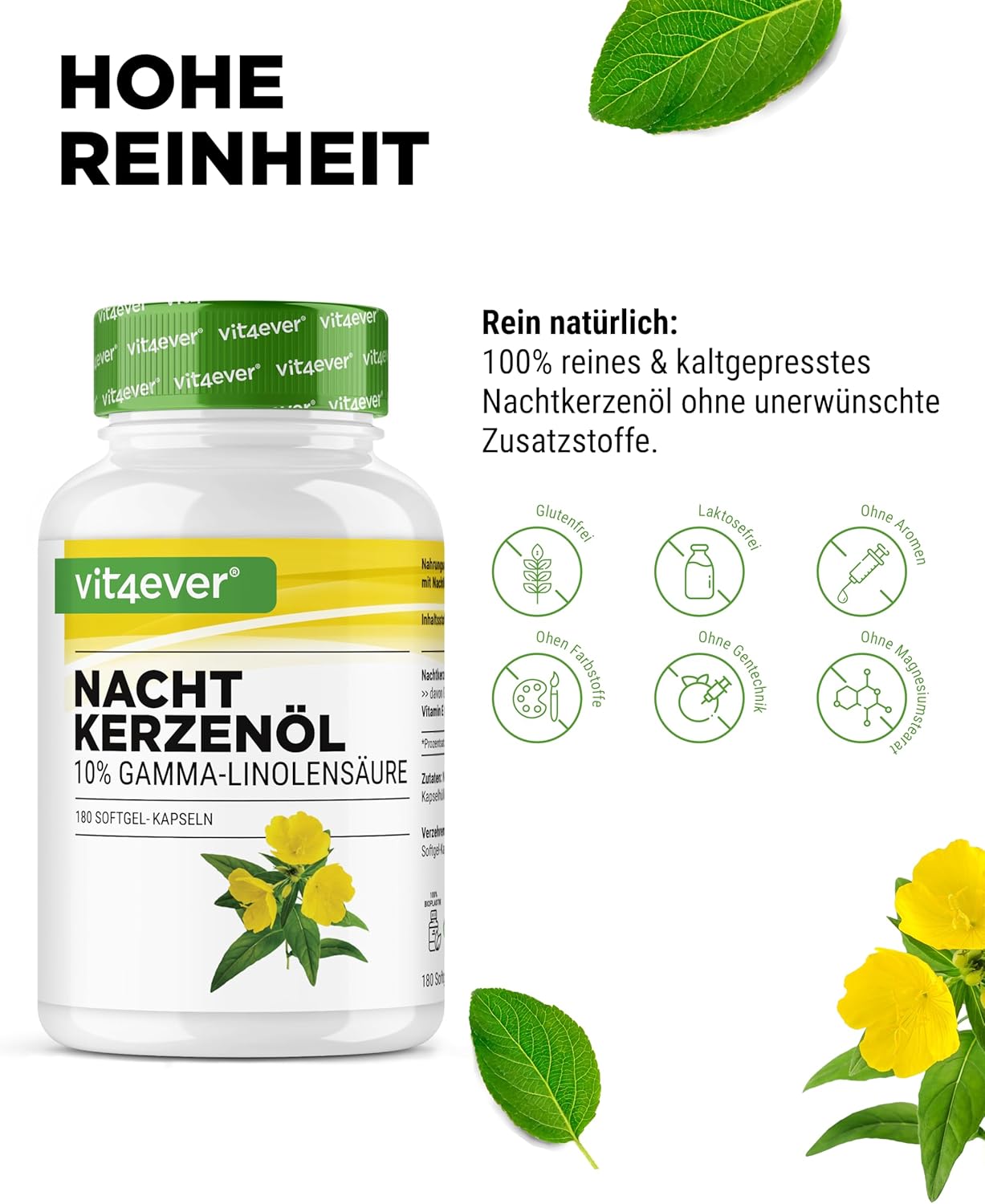 Thumbnail 2 de vit4ever Nachtkerzenöl Kapseln (180) – 2.000 mg Tagesdosis, 10% GLA, kaltgepresst