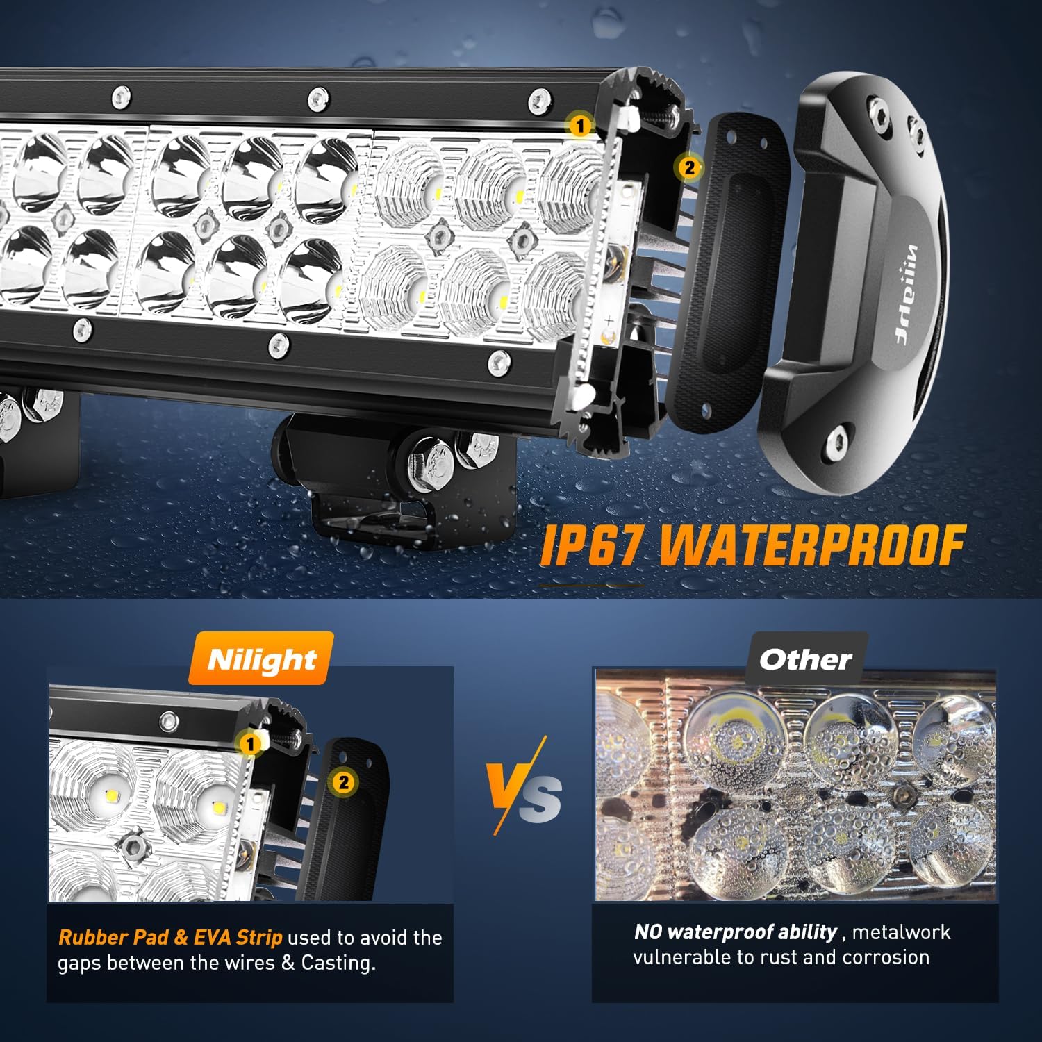 Detalle 2 de Nilight 20-Inch 126W Spot/Flood Combo LED Light Bar with 4x 18W Pods and Wiring Harness Kit