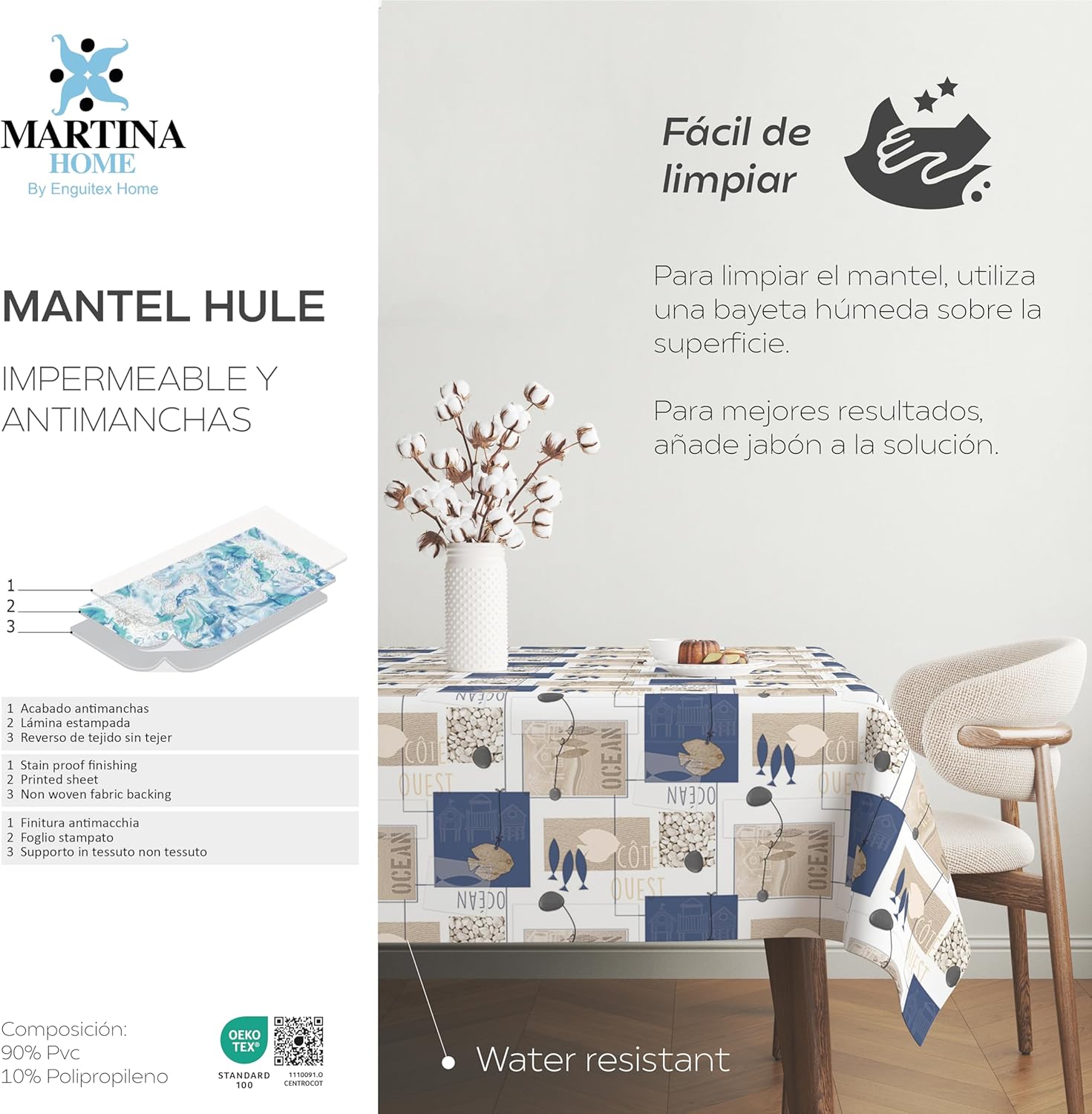 Thumbnail 3 de Martina Home Ocean Nappe en Toile Cirée Unique 250 x 140 cm