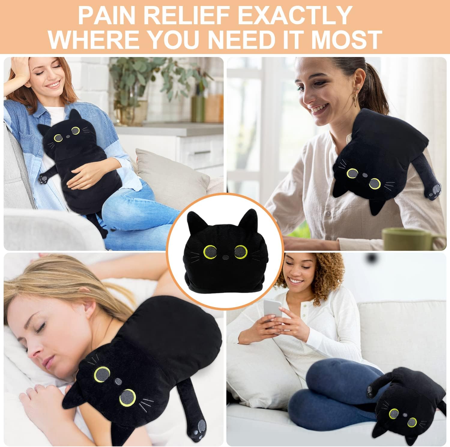 Detalle de Cuckool 21 x 12-Inch Black Cat Microwavable Heating Pad with Washable Cover