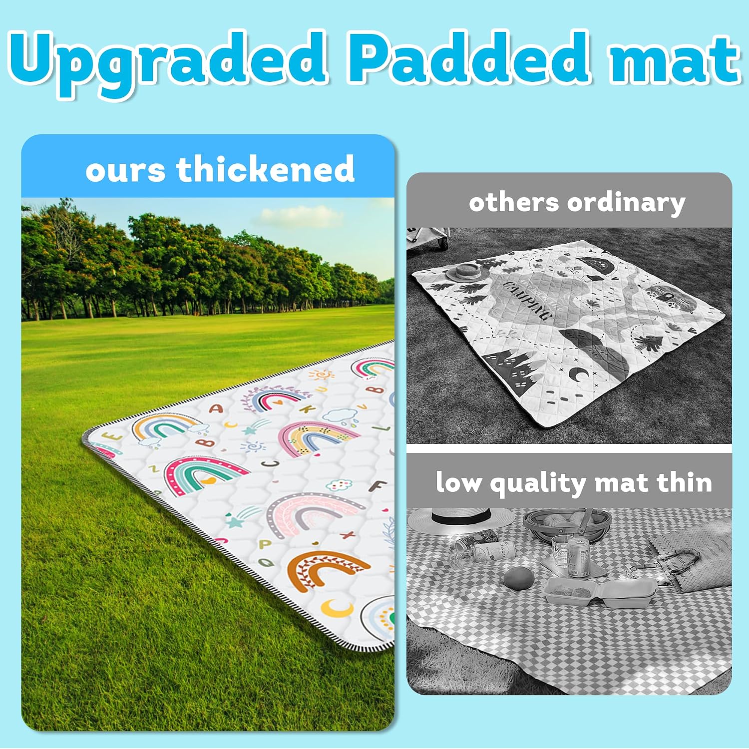 Detalle 2 de FUGWU 50 x 50 Inch Rainbow Baby Play Mat, Foldable and Machine Washable