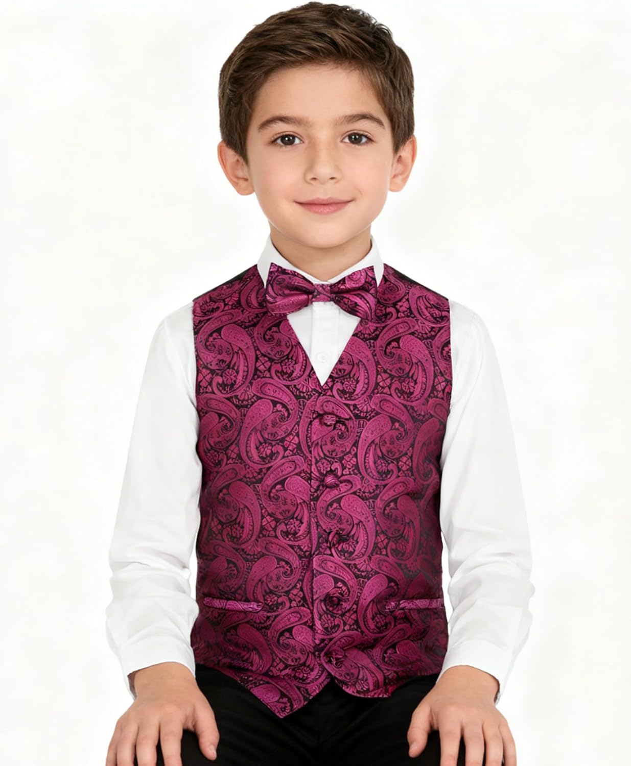 Thumbnail 4 de Alizeal Boys Classic Paisley Bow Tie and Suit Vest Set