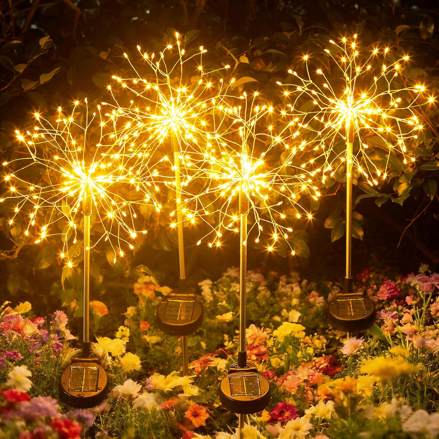 Detalle de INMKALI Solar Garden Lights: 2 Pack 150 LEDs Fairy Pathway Lights in Gold