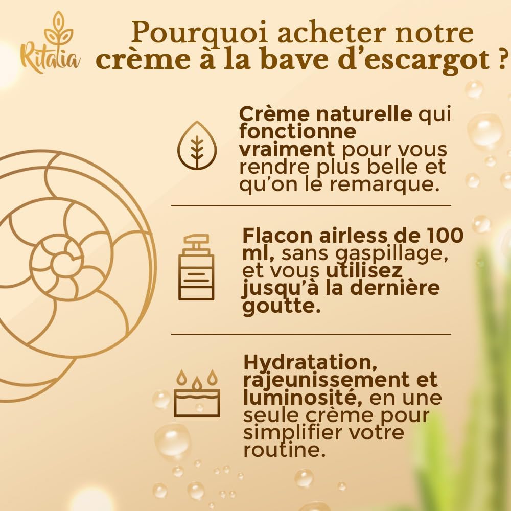Thumbnail 5 de Crème visage 100 ml à la bave d’escargot (75%) et à l’acide hyaluronique pur de Ritalia