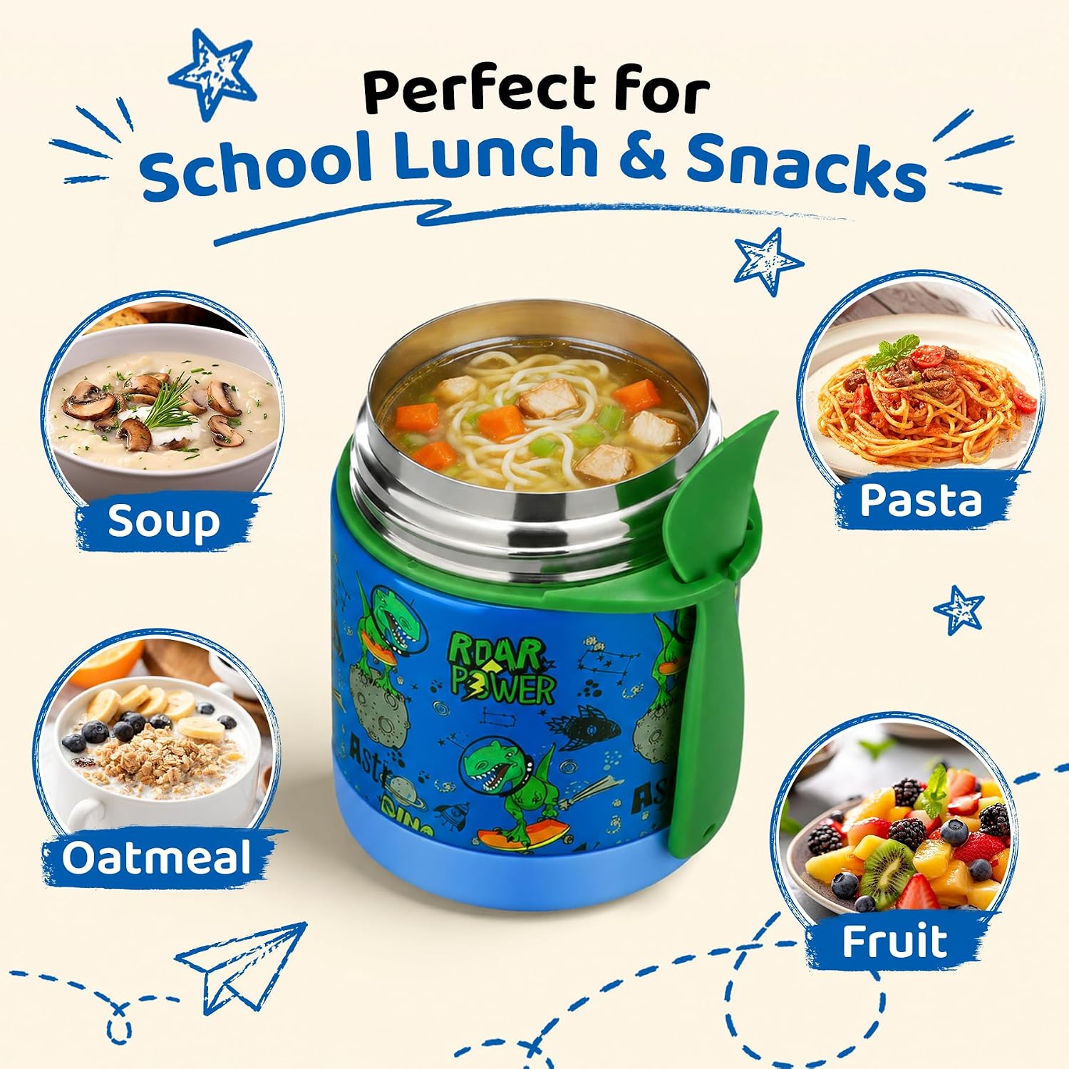 Thumbnail 6 de Blue-dinosaur 10oz Insulated Food Jar for Kids 🍱
