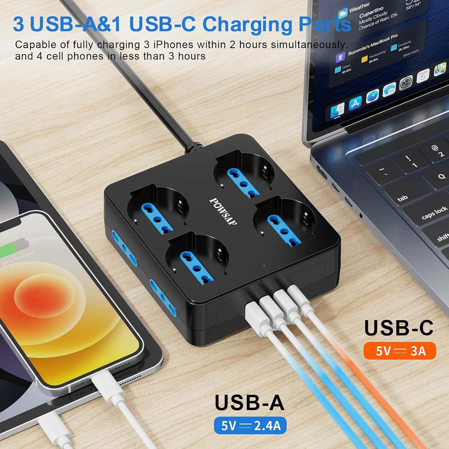 Detalle 2 de POWSAF Presa Multipla 8 Prese 4 USB