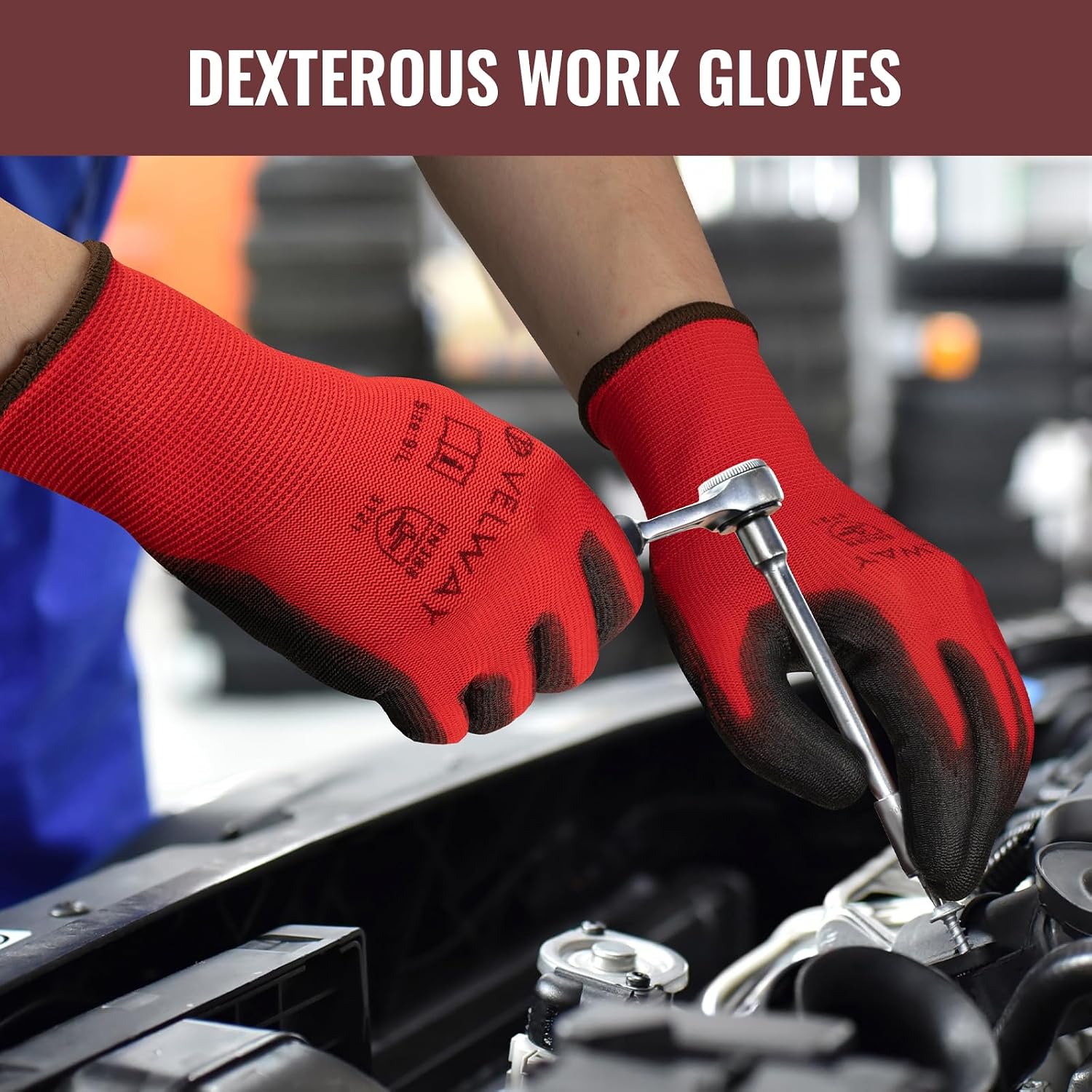Thumbnail 2 de Velway 12 Pairs Safety Work Gloves (Size L/9) – Breathable Non-Slip PU Grip for General Duty Work