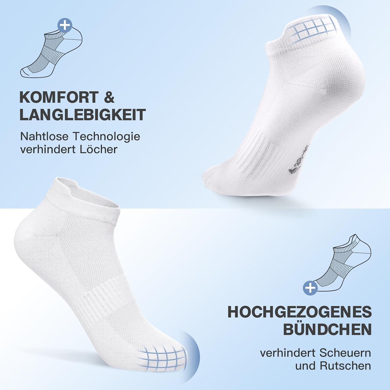 Detalle de Fullluwaa Sneaker Socken Herren/Damen – 6/10 Paar, Kurze Laufsocken aus Baumwolle, Atmungsaktiv