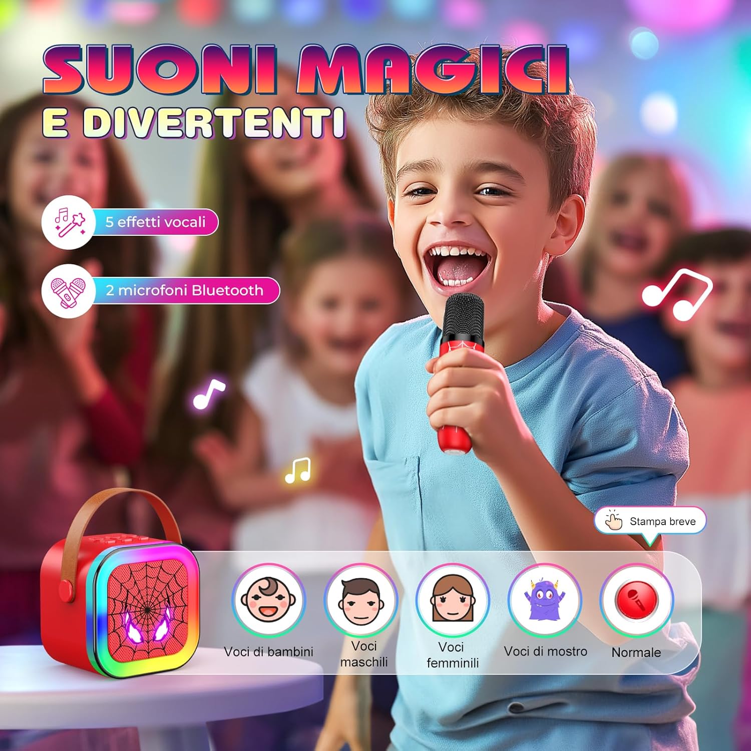 Detalle de Braxel: macchina per karaoke per bambini con microfoni wireless e luci LED – divertimento KTV a casa