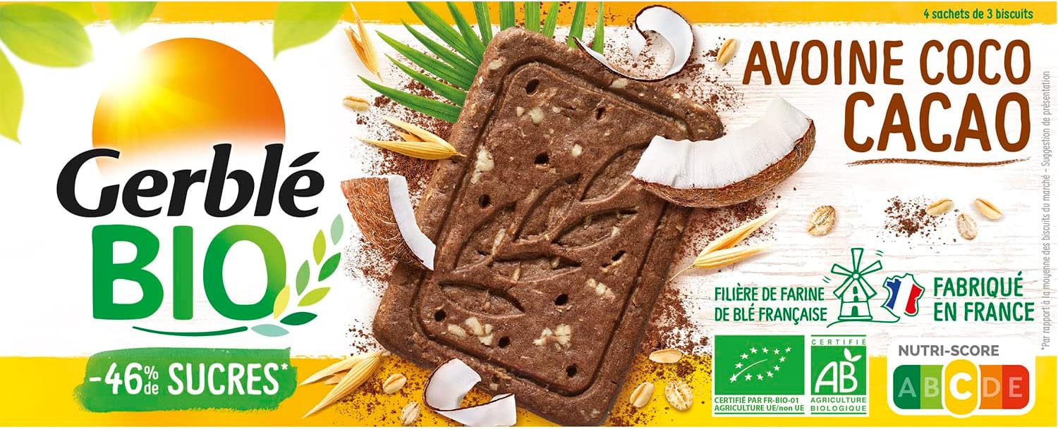 Thumbnail 2 de GERBLÉ Bio – Biscuits Avoine Cacao Coco (cacao durable), réduits en sucres, riches en fibres, 4 sachets individuels