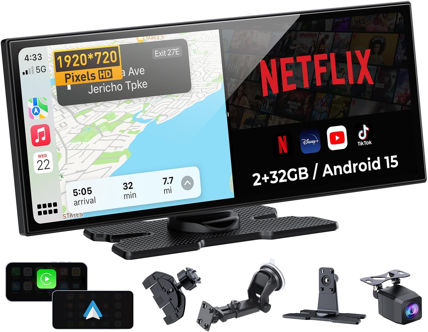 Detalle de APHQUA Écran CarPlay Portable 11,5” HD – CarPlay Sans Fil, Android Auto et Caméra de Recul 1080P