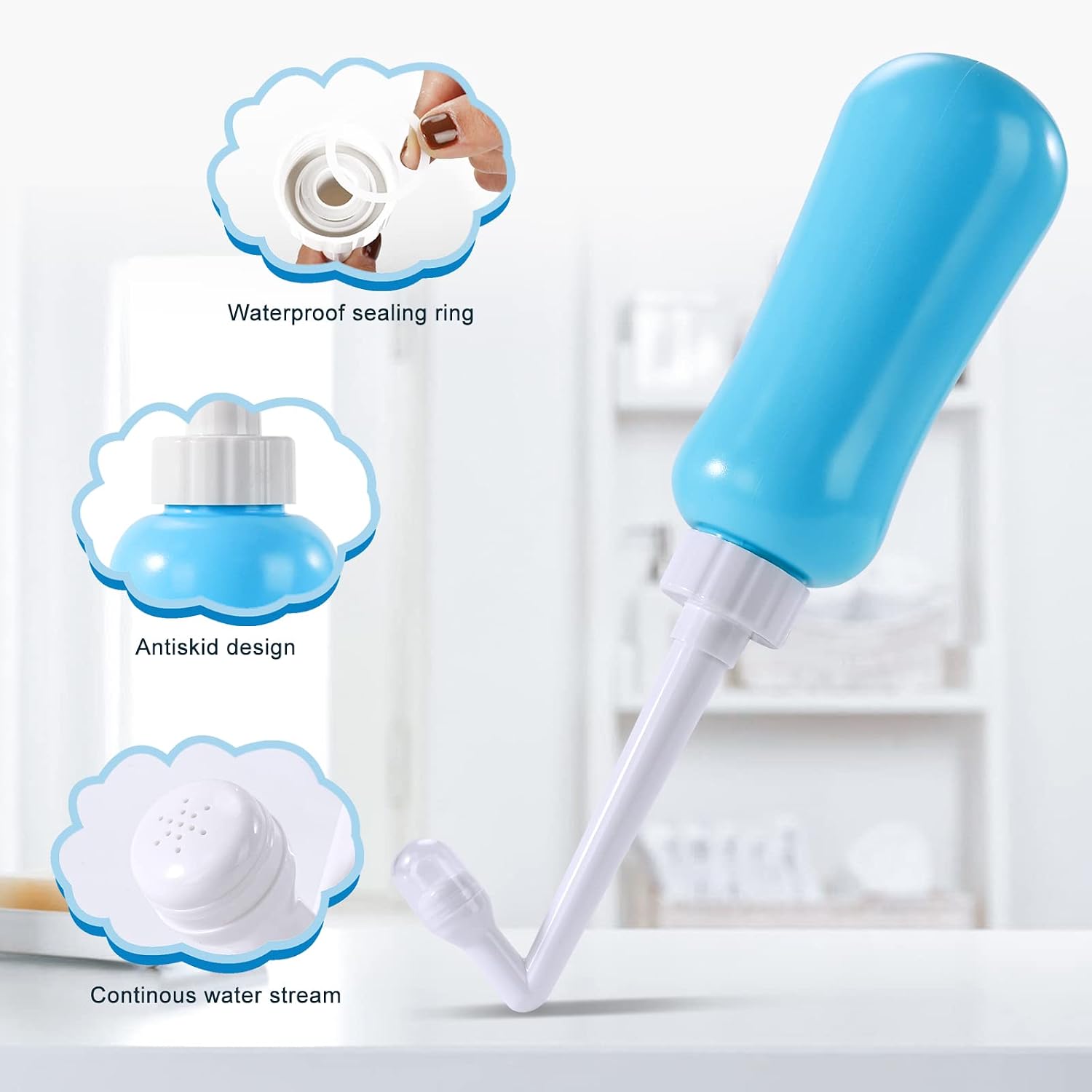 Detalle 2 de FOOFOO 450ML-A Portable Bidet Bottle, Blue EVA with Long-Reach Nozzle