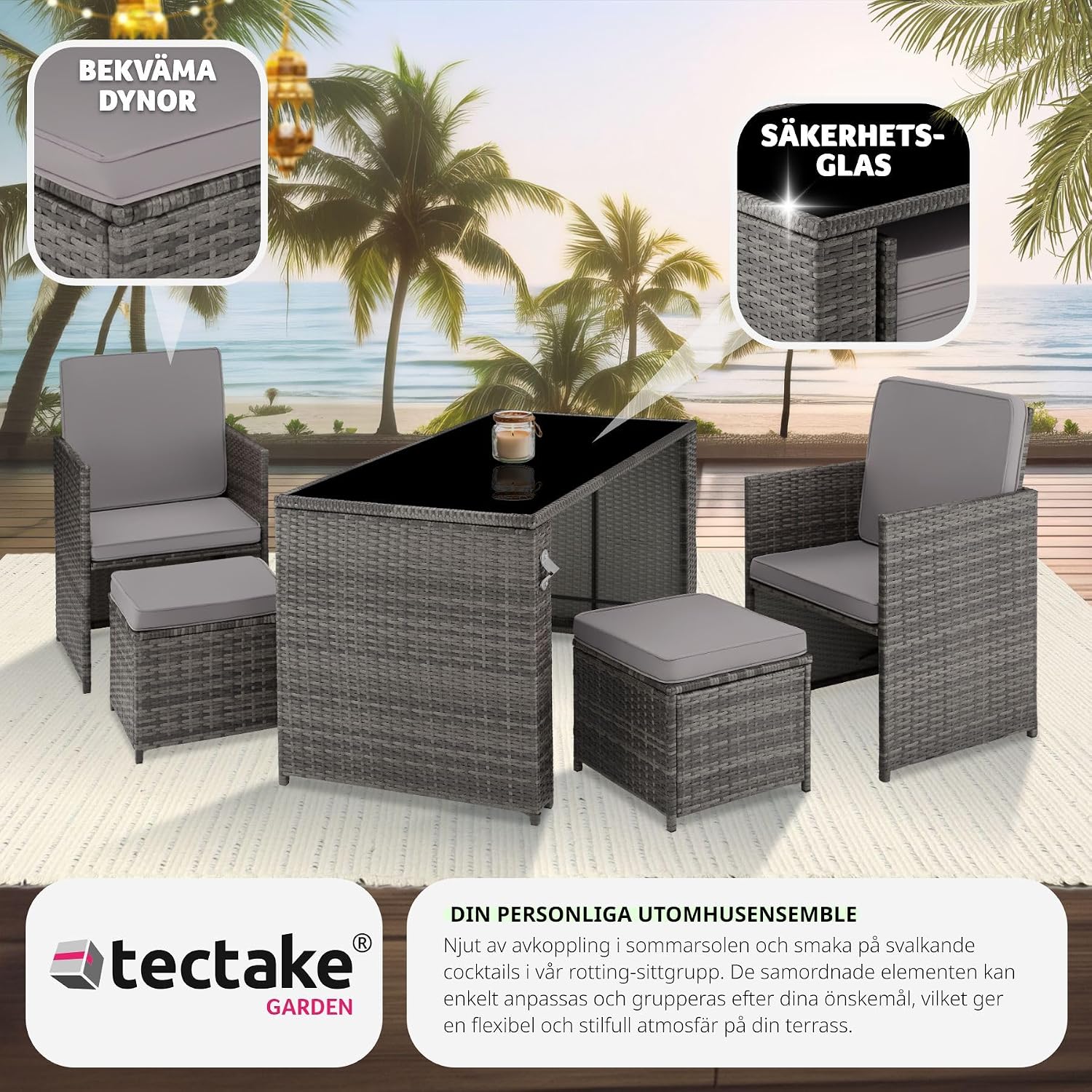 Thumbnail 6 de tectake Palermo 403562-SE loungeset i konstrotting med fällbara ryggstöd