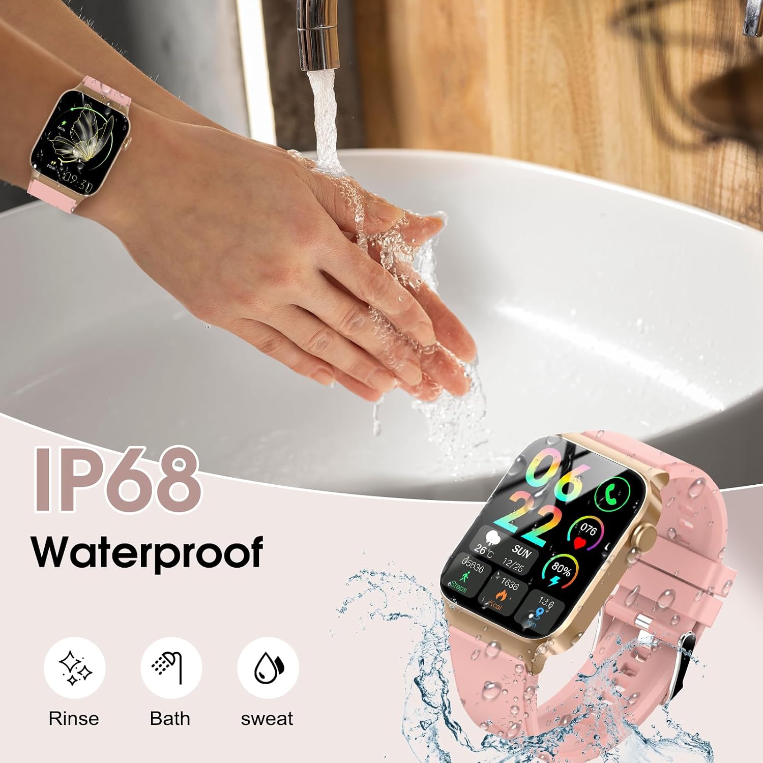 Thumbnail 6 de STECEi 1.85" HD Curved Screen Smart Watch with Bluetooth Calling, Heart Rate & Sleep Tracking (Rose)