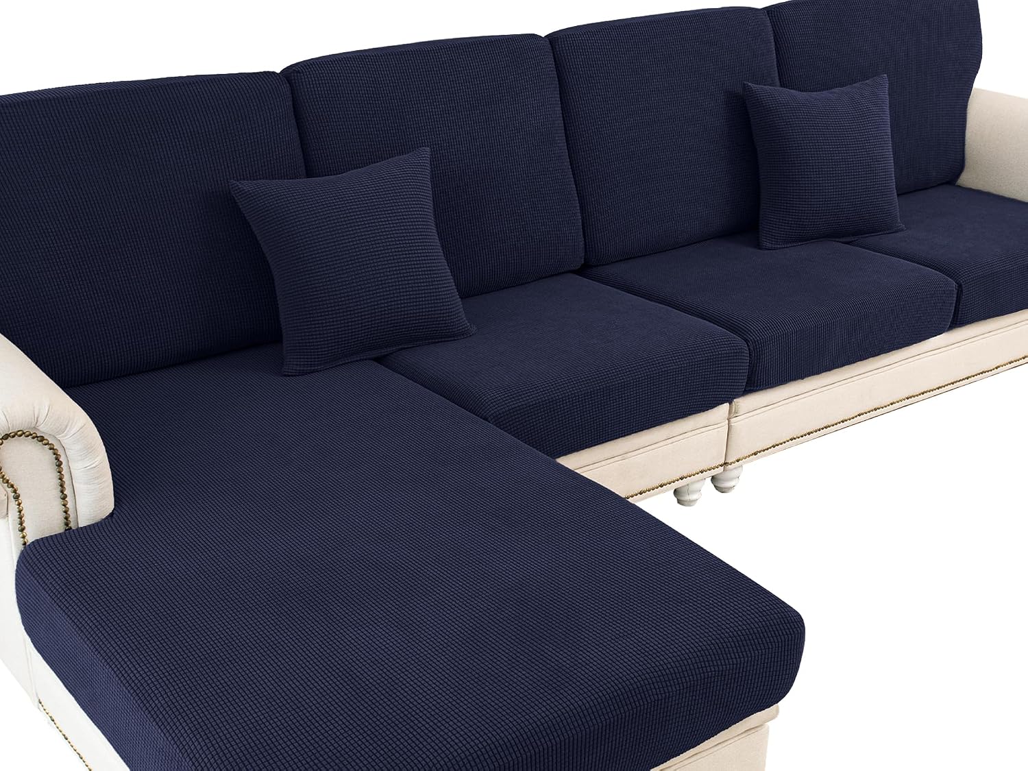 Detalle de LA MEACK L-Shaped Sectional Cushion Covers, Stretch Fit, Navy