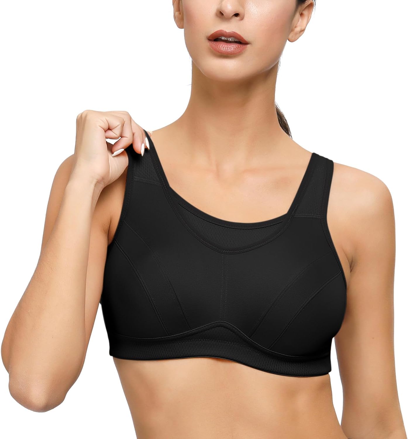 Detalle 2 de Deyllo Damen Sport-BH mit starkem Halt – bügelos, voll abdeckend und atmungsaktiv