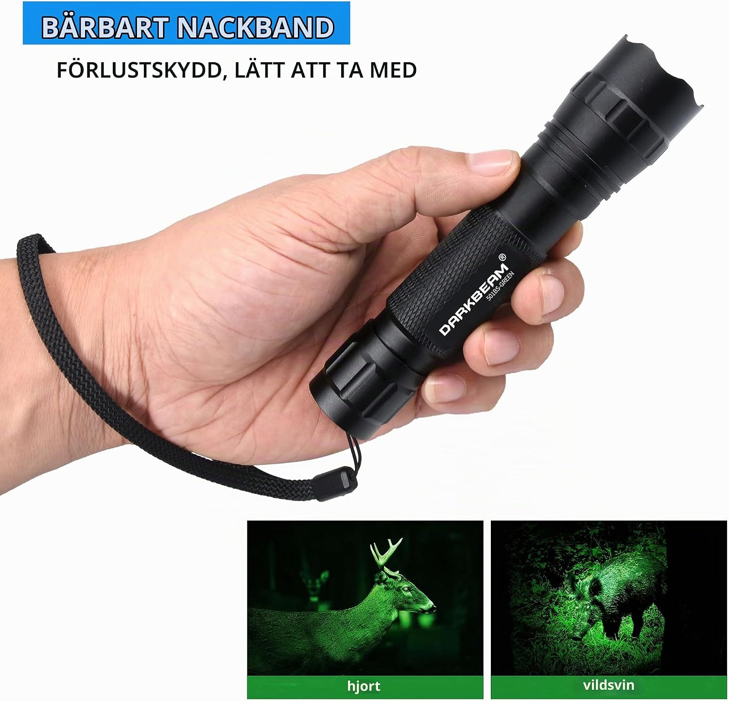 Thumbnail 4 de DARKBEAM 501B-S grön LED-ficklampa med justerbart fokus och uppladdningsbart batteri