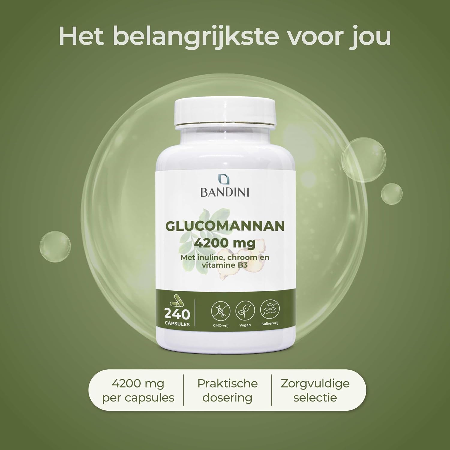 Detalle 2 de Bandini Glucomannaan-capsules 4200 mg, 240 stuks, vegan