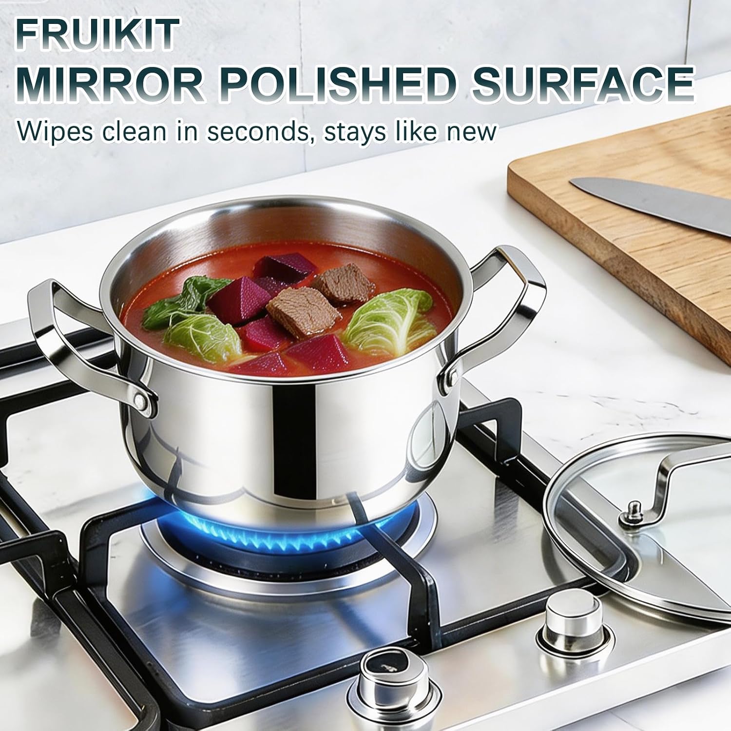 Detalle de Fruikit 20P Stainless Steel 3-Ply Pots and Pans Set