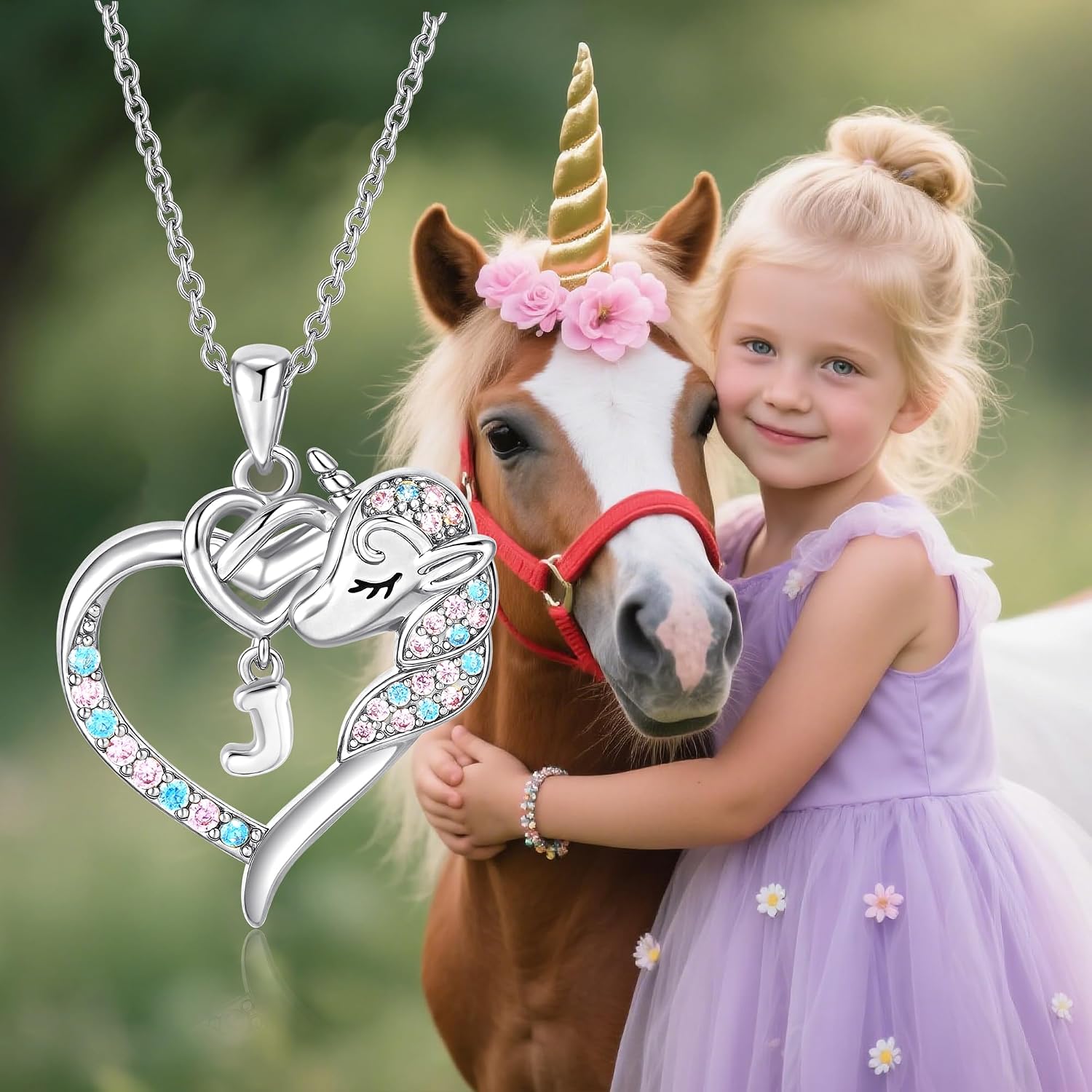 Detalle de SLOONG Einhorn Kette mit Buchstaben 40,64 cm