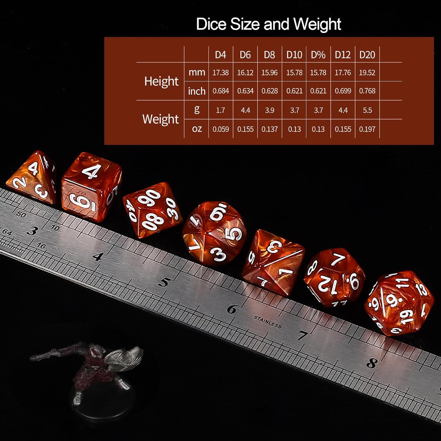 Detalle de QMay 30 Sets Polyhedral Dice – 210 Pieces with a Large Drawstring Bag