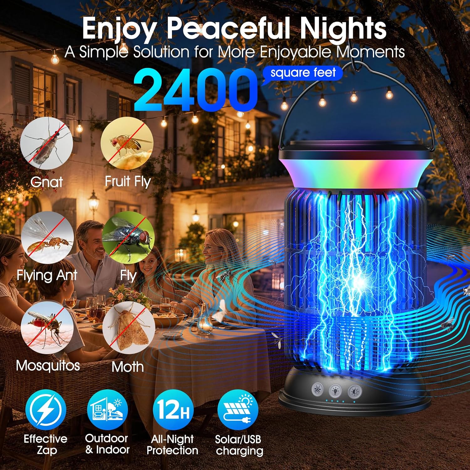 Detalle de Sayneep Solar Bug Zapper Outdoor, 4 in 1 Outdoor Essential