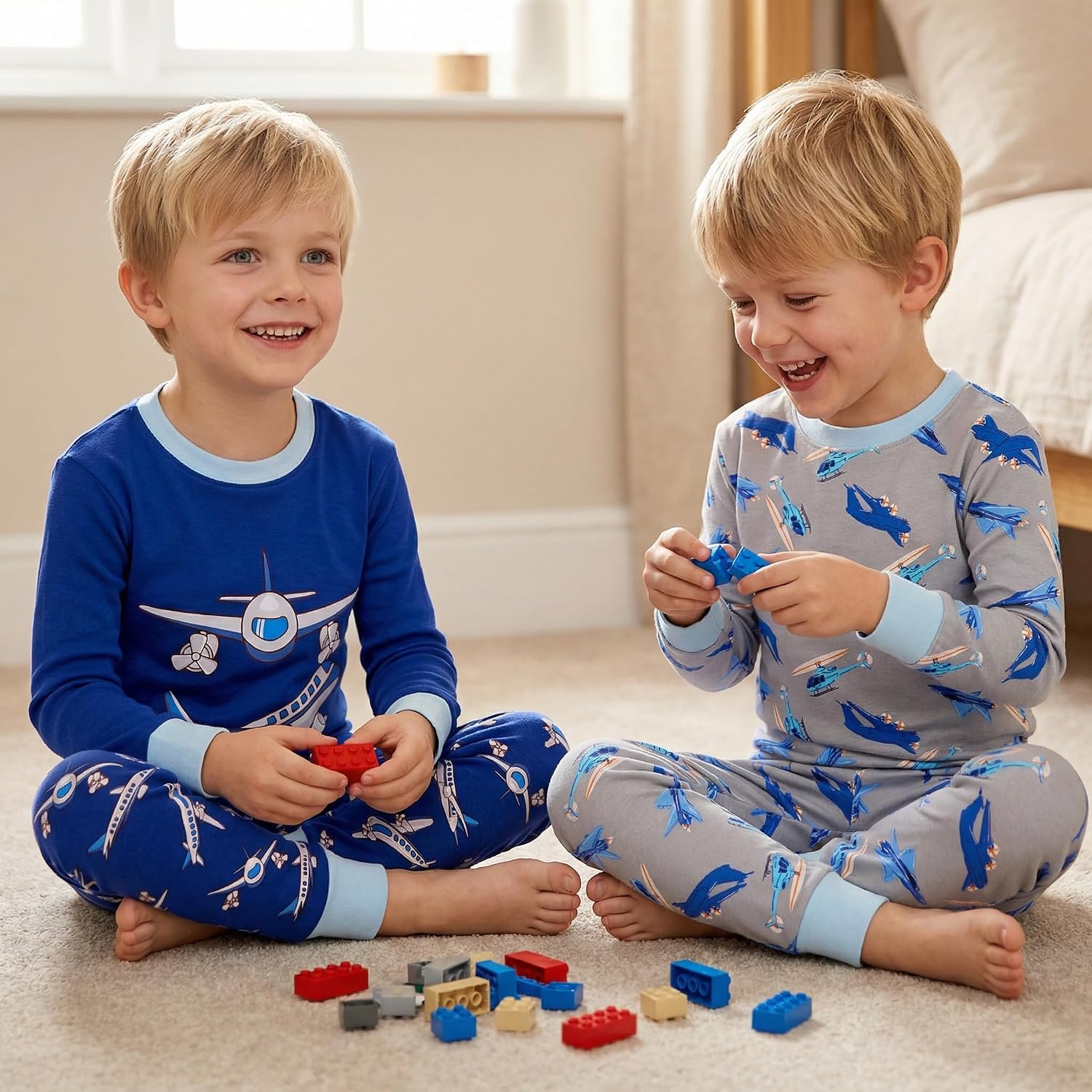 Detalle de DAUGHTER QUEEN Boys 4-Piece Cotton Pajamas, Long Sleeves, 18 Months–12 Years