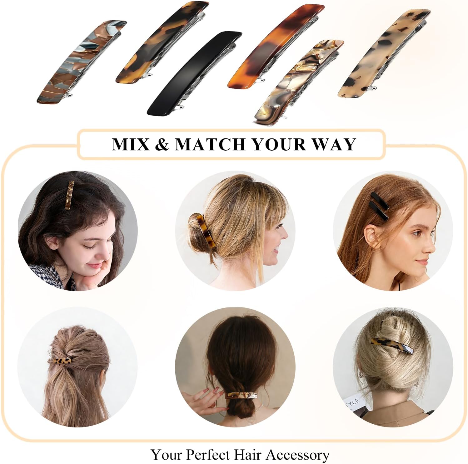 Thumbnail 3 de Aucuu 6 Pcs Barrette Cheveux 7,5 cm 🎀