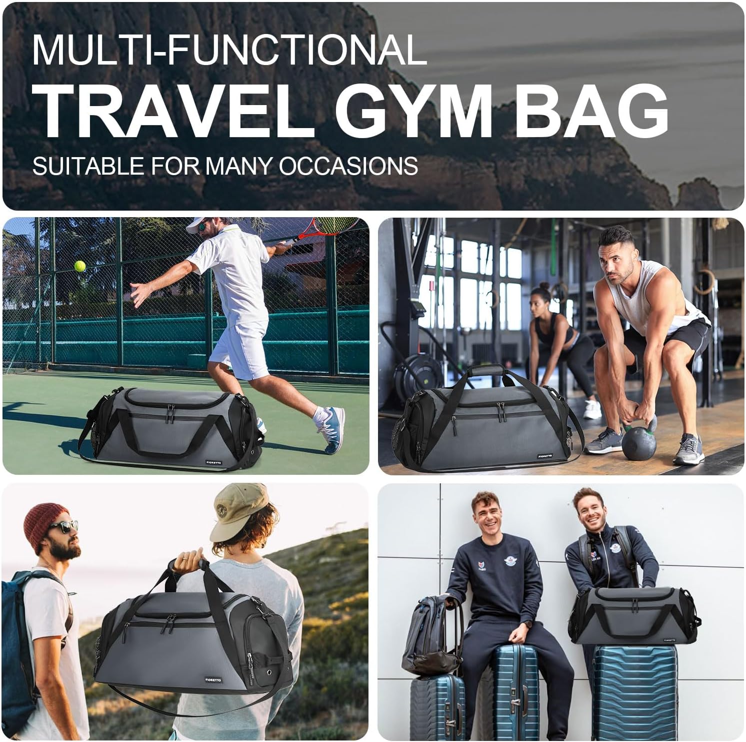 Detalle de FIORETTO Mens Sports Gym Bag with Wet Pocket & Shoe Compartment