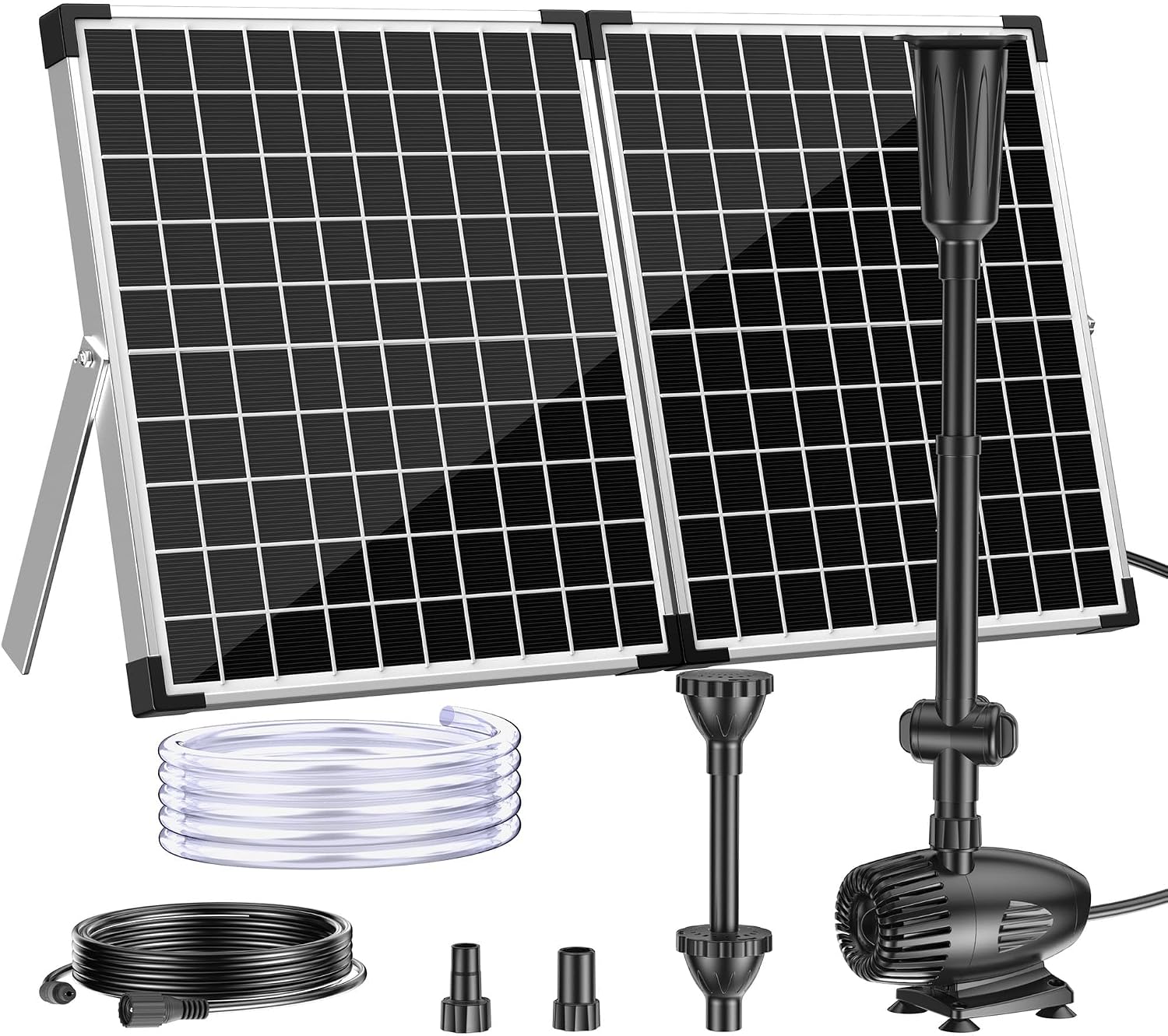 Detalle de Biling 50W Solar Water Fountain with 2100L/H Pump, 3 Nozzles and 8m Cable for Large Garden Ponds