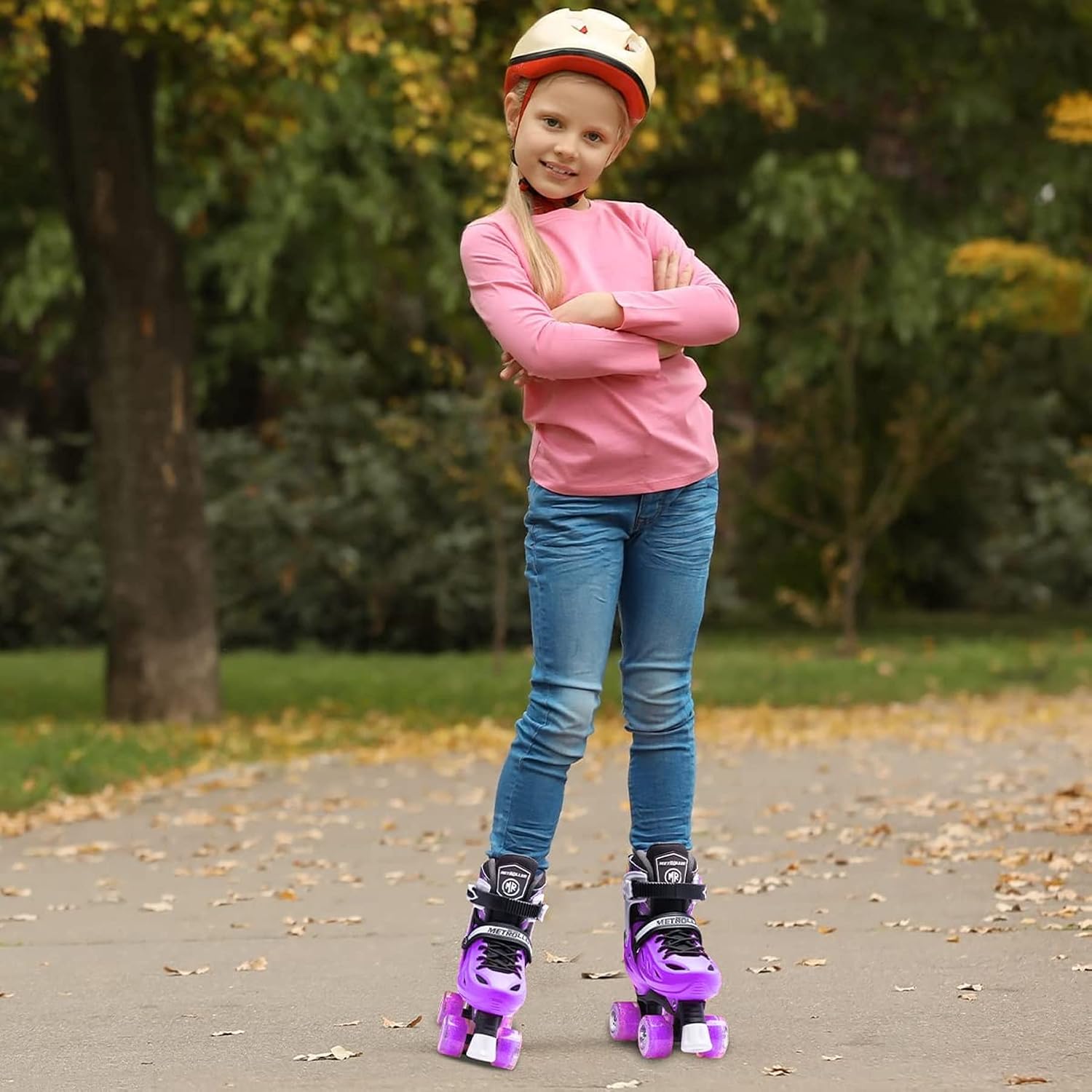 Detalle de METROLLER Adjustable Roller Skates for Kids & Teens (Light-Up Wheels, 4-Size Fit)