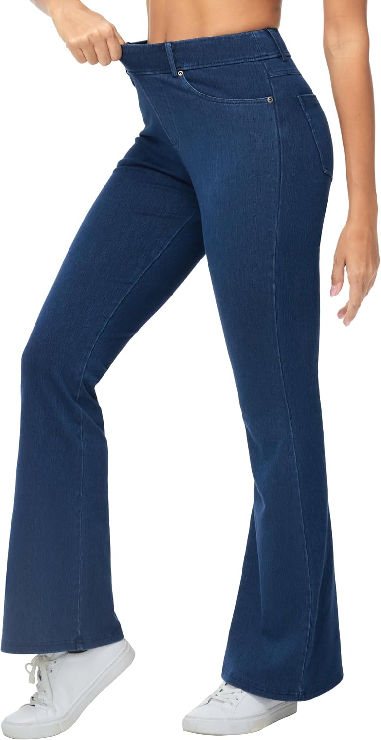 Detalle de THE GYM PEOPLE Women's Flare Jeans, Stretchy Wide-Leg Denim with Pockets