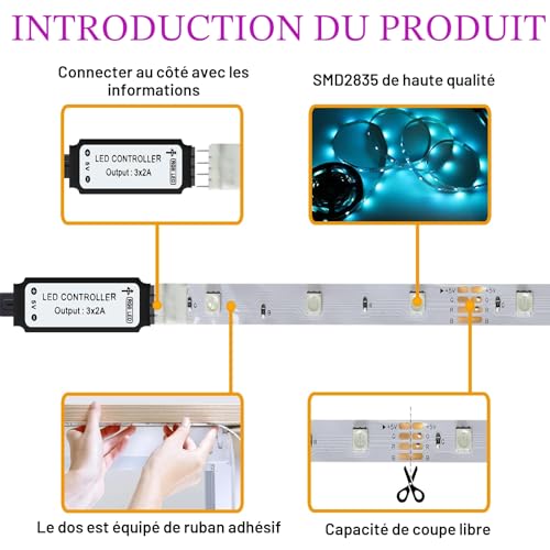 Detalle de MUSUNIA Bande LED à piles 2 m RGB 5050 – Télécommande et découpe flexible