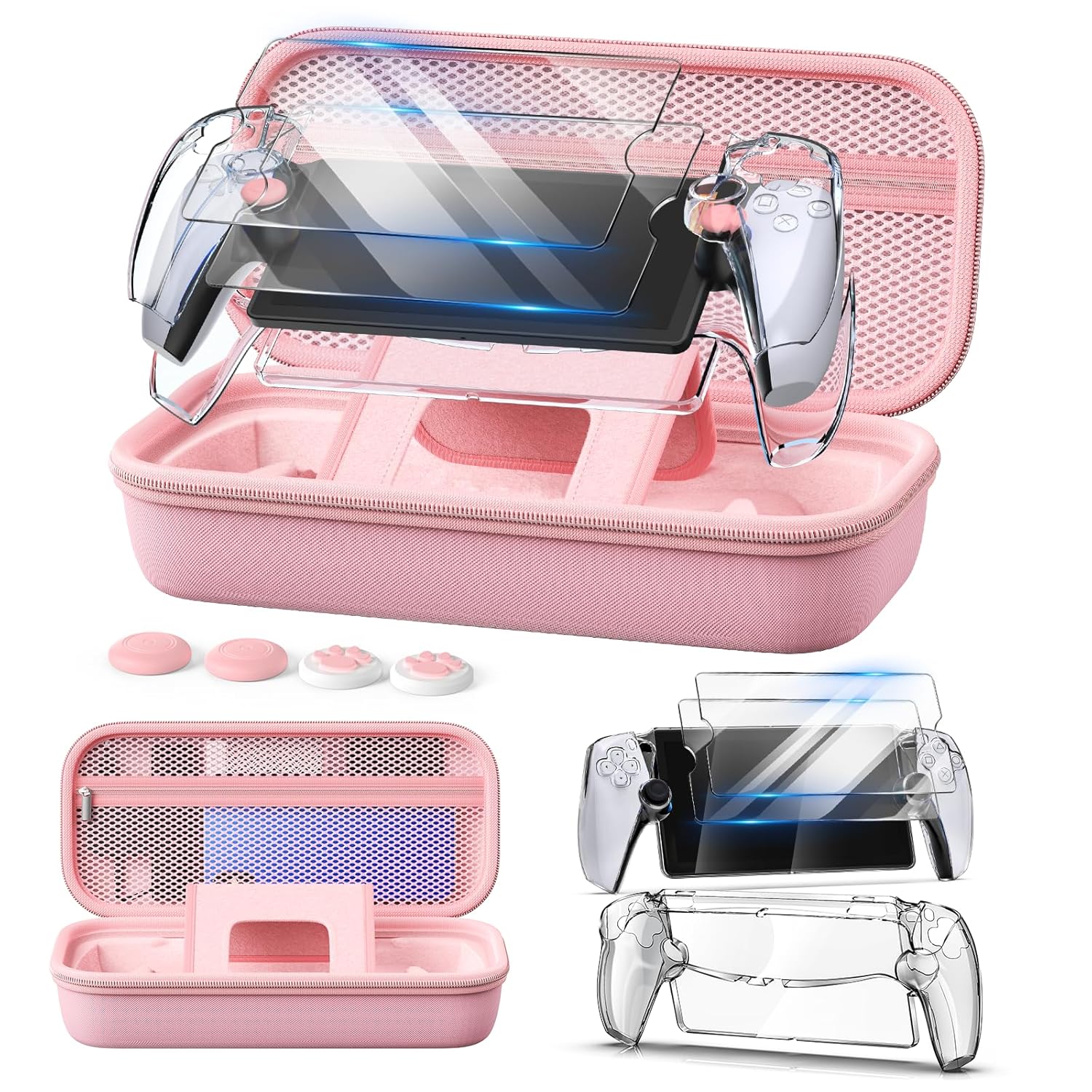 Detalle de Auarte 12-in-1 Accessories Set for PlayStation Portal: Hard Case, Skin, Screen Protectors & More (Princess Pink)