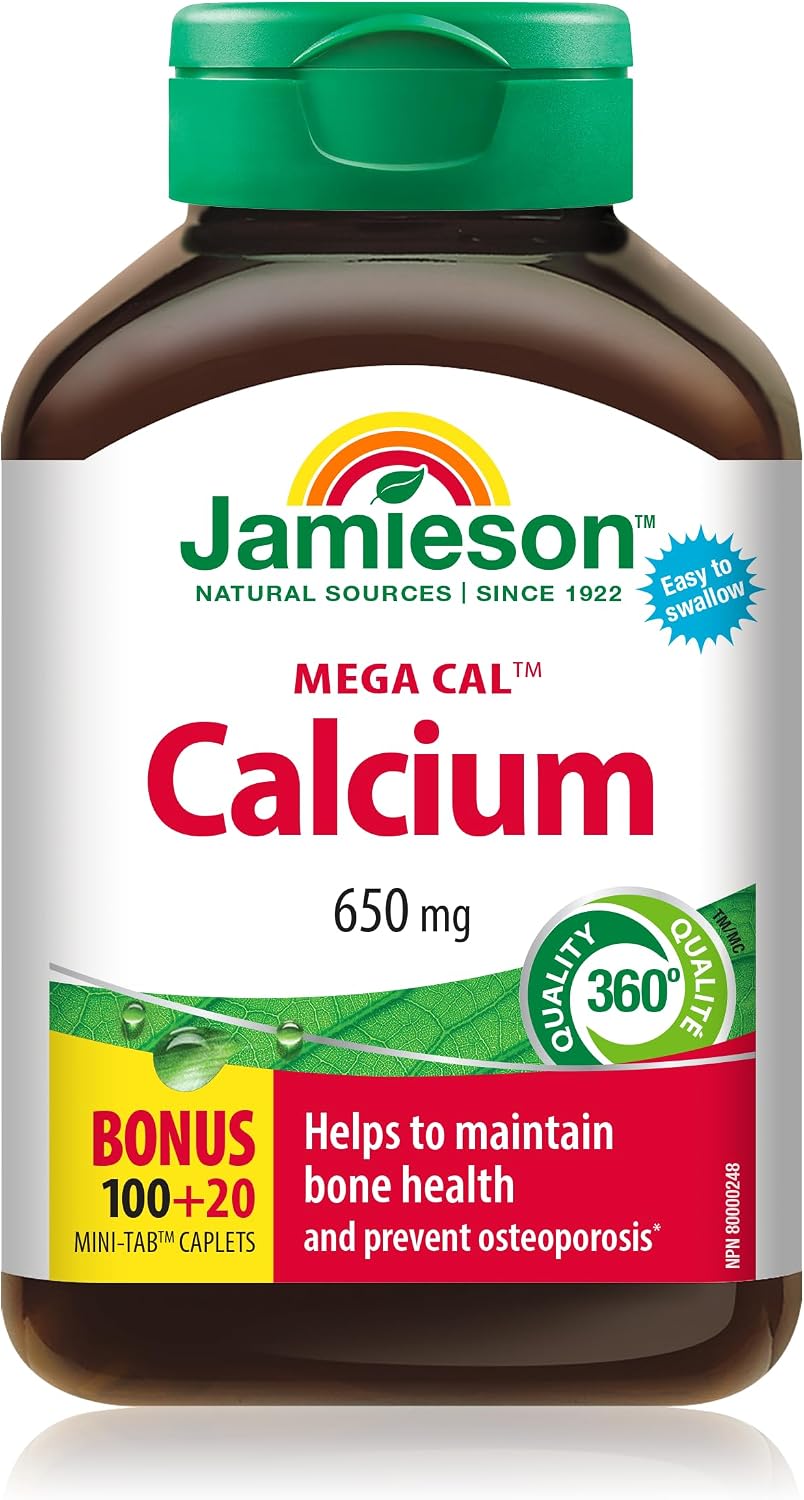 Detalle de Jamieson Mega Cal 64642048707 Calcium Caplets, 650 mg, 5 Calcium Sources