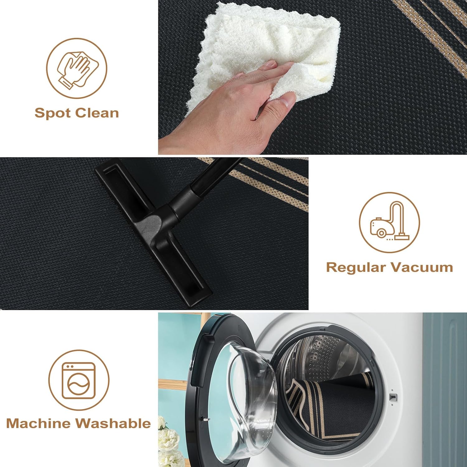 Thumbnail 4 de LORWER Scalloped Easy Jute 3x5 Outdoor Rug (Black Charcoal) — Washable Non-Slip Entryway Door Mat