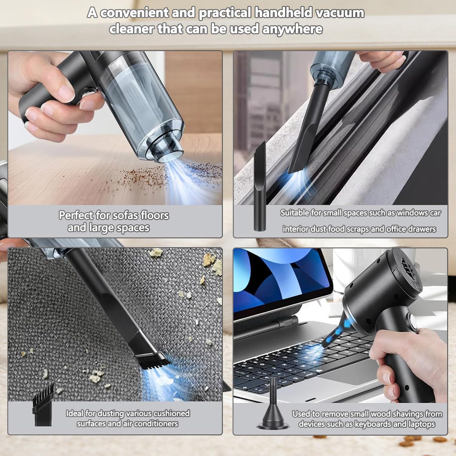 Detalle de Handheld Vacuum Cleaner with 22000PA Suction — Portable 4-in-1 Car and Home Cleaner