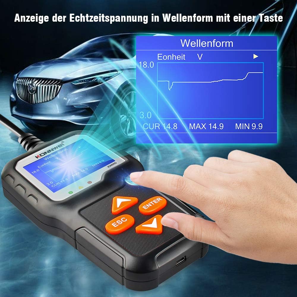 Detalle 2 de KONNWEI KW650 KFZ-Batterietester für 6V/12V – Lade- und Ladesystem-Analysator mit Farb-LCD