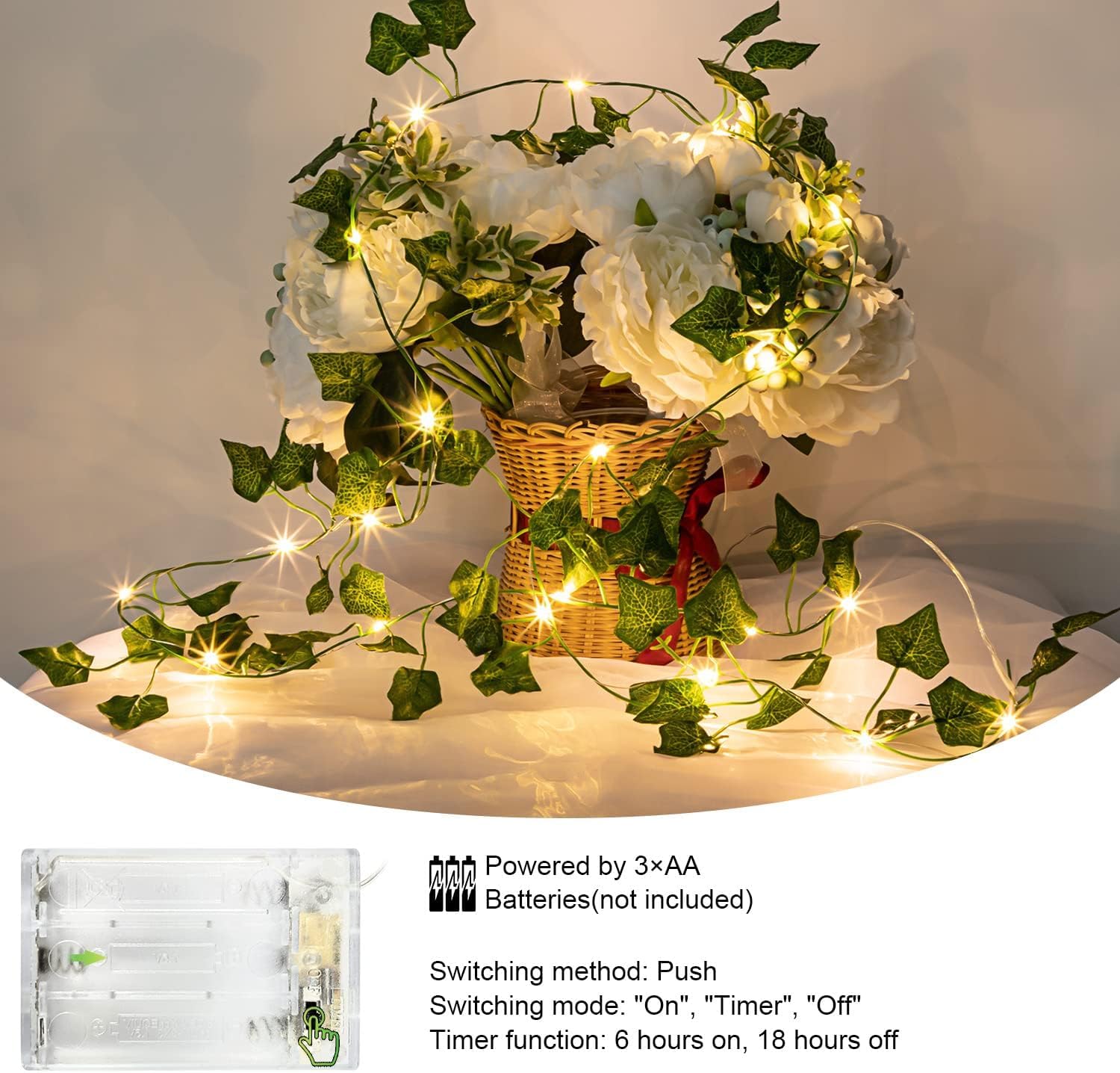 Thumbnail 2 de A.bigwhale Efeu-Lichterkette künstlich (2er-Set) mit 20 LEDs, innen & batteriebetrieben