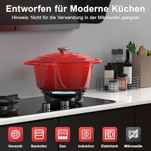 Detalle 2 de Topbooc Gusseisen Topf Brotbackform 26 cm – emailliert, 5 L, Rot