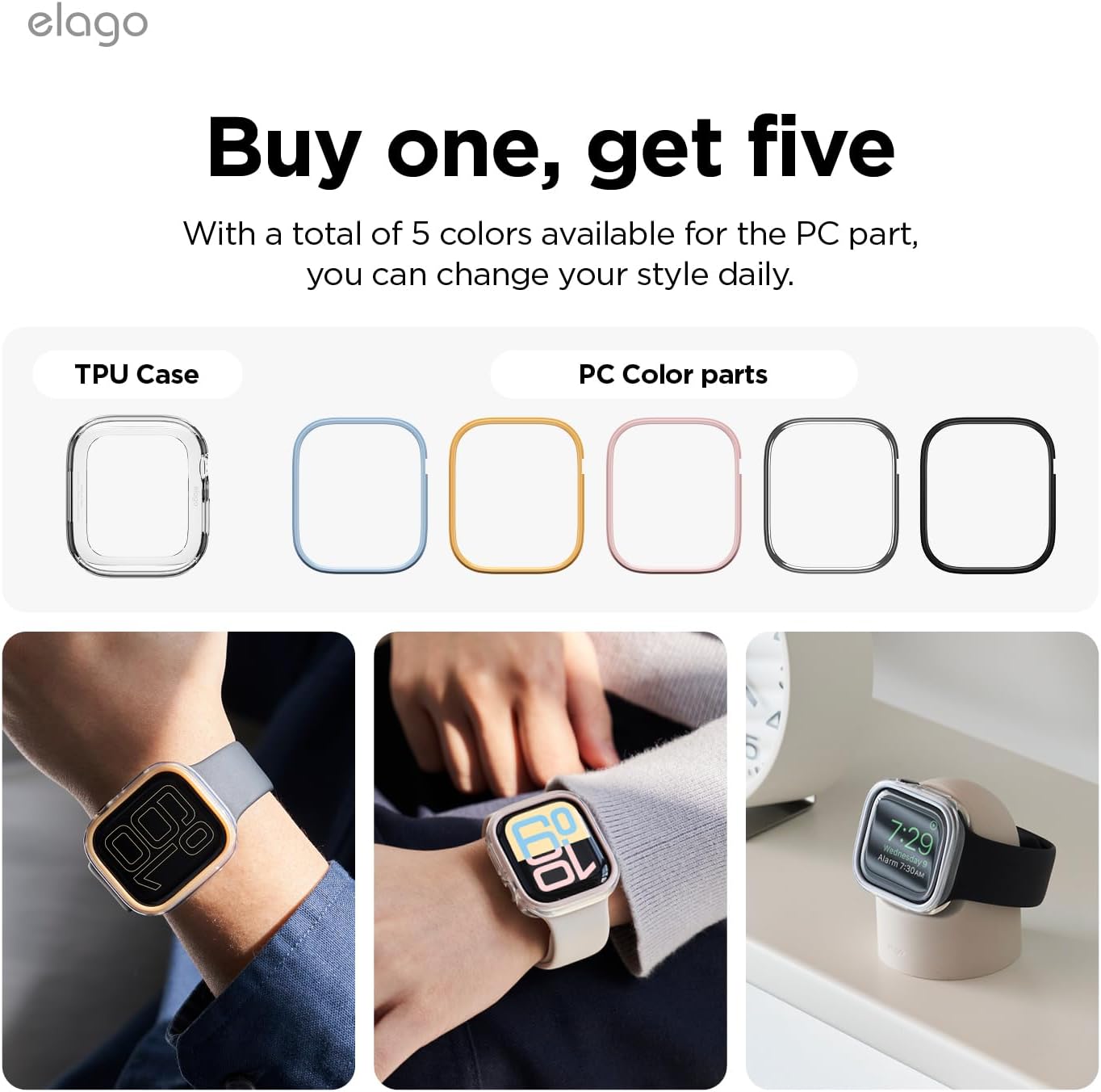 Detalle de elago Cover Duo compatibile con Apple Watch 11/10 da 42 mm – protezione completa con cover intercambiabile