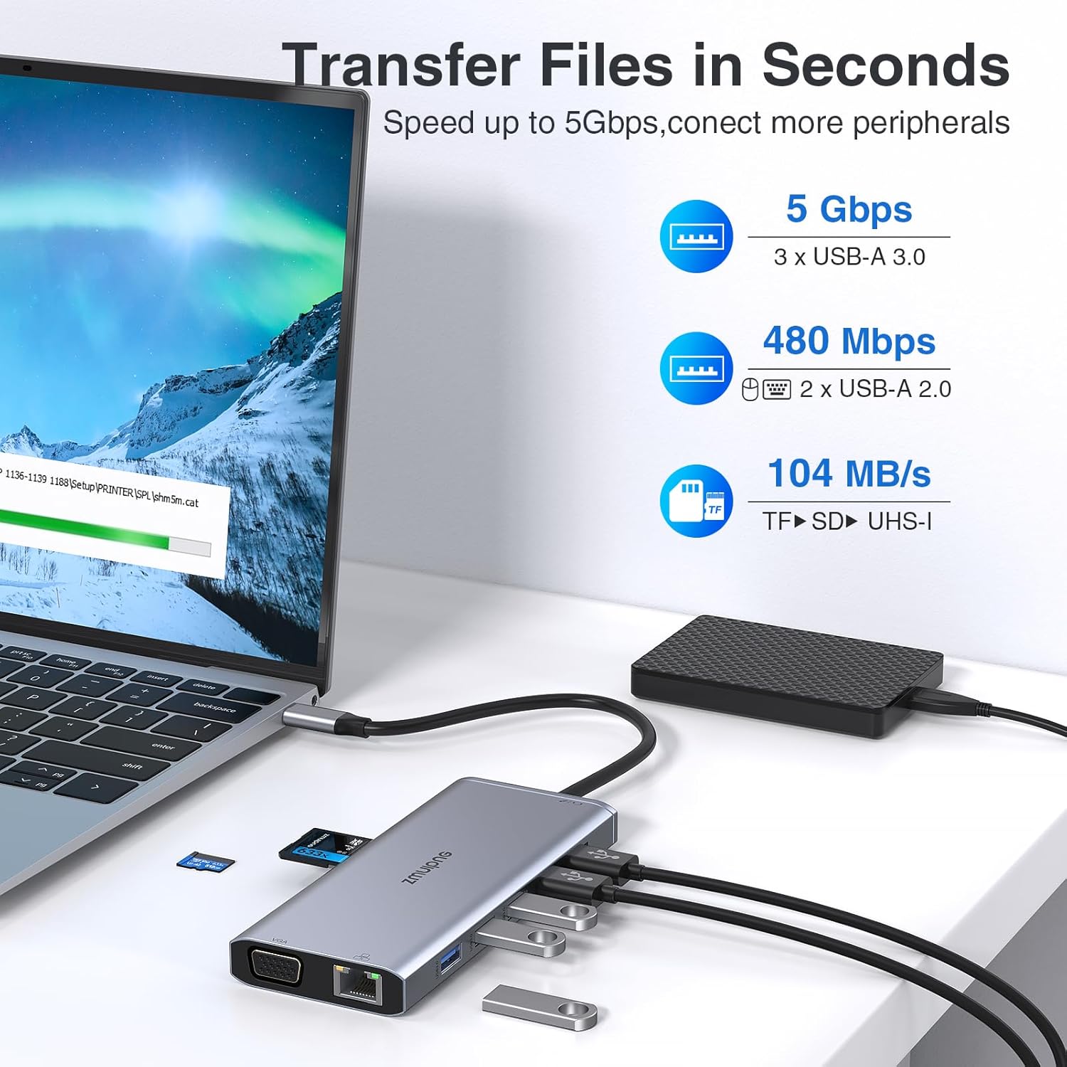 Thumbnail 5 de USB-C Dual/Triple Monitor Docking Station (14-in-1) for Dell/HP/Lenovo/Surface/MacBook – Thunderbolt 3/4 style hub